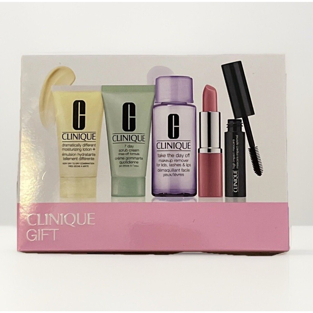 Clinique 5 piece Best of Clinique Set Lipstick Mascara Moisturizer Scrub Remover